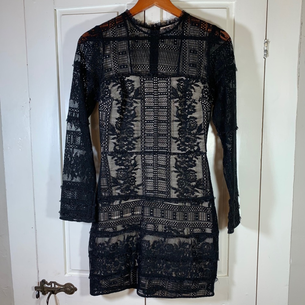 Parker Black Lace Mesh Mini Dress Sheer Romantic Gothic‎ Party Small Vampcore